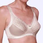 Style: 401,  This bra has no fiberfill...for lighter weight.  The stretch lace cups hug the chest.  Pockets that hold the breast form are absorbent Cool Max polyester, which keeps cooler and drier. Sizes: 34-46AA,A,B,C,D  Colors: Beige, White