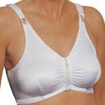 Style: 595, Sizes: S,M,L,XL,2X
Zip front plus back-hook adjustments. Ideal as a leisure bra right after surgery, but also good under regular fashions. Each bra-cup has a cotton/spandex pocket to hold breast form. Shoulders  straps have velcro closing.
